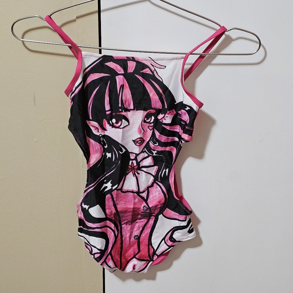 Monster High Swimsuit / Bathing Suit - Girls Size Approx 8-10 - Draculaura Print